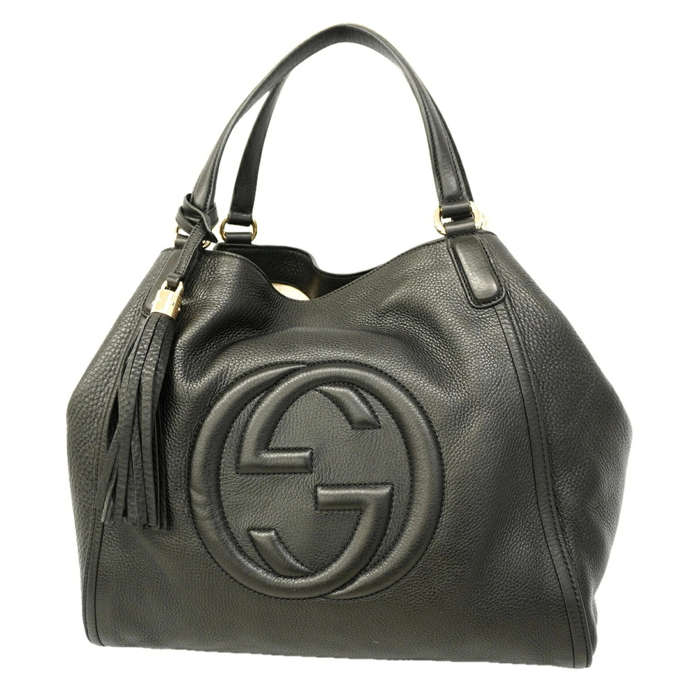 GUCCI Authentic Black Leather Tote Bag